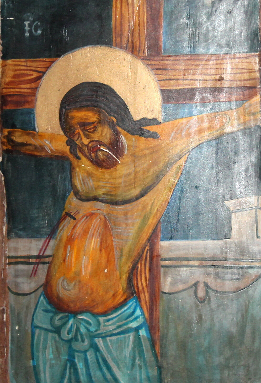 Orthodox Tempera Wood Hand Painted Icon Crucifixion of Jesus