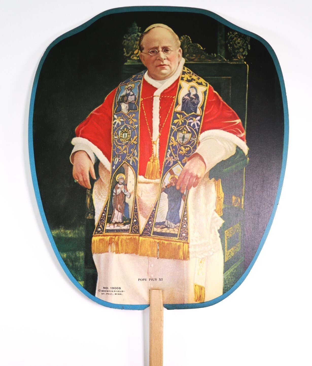 Vintage Pope Pius XI Religious Hand Fan Abingdon Illinois Funeral Home 1920s