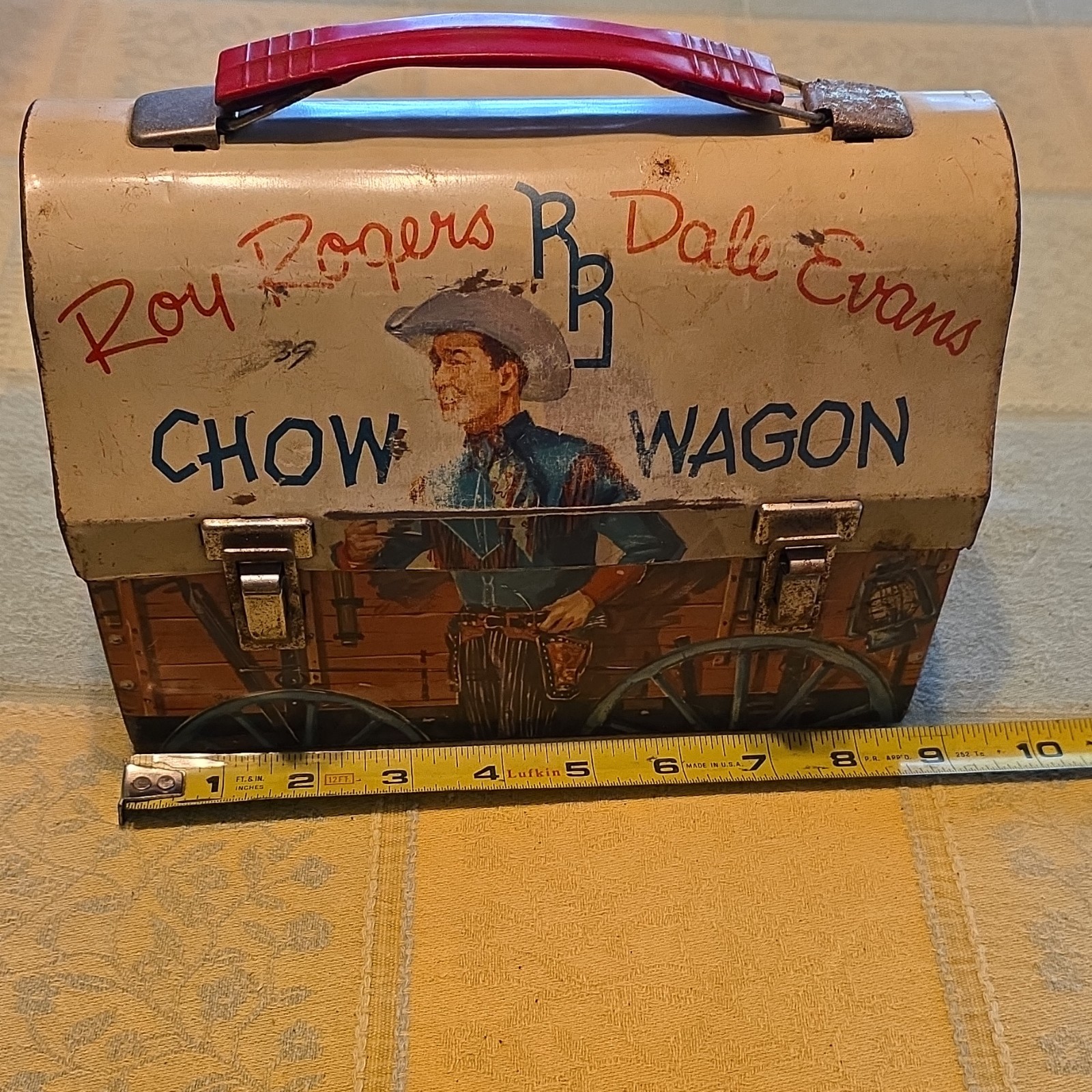Vintage 1954 Thermos Roy Rogers Dale Evans Chow Wagon Metal Lunchbox 