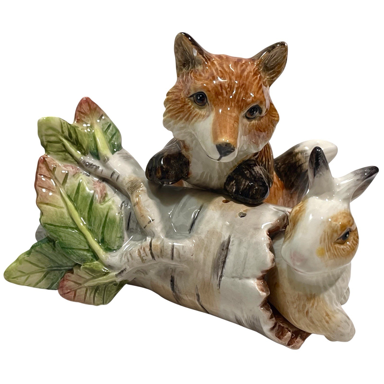 Vintage 1980s Fitz and Floyd Fox and Rabbit High Sierra Salt and Pepper Shakers 