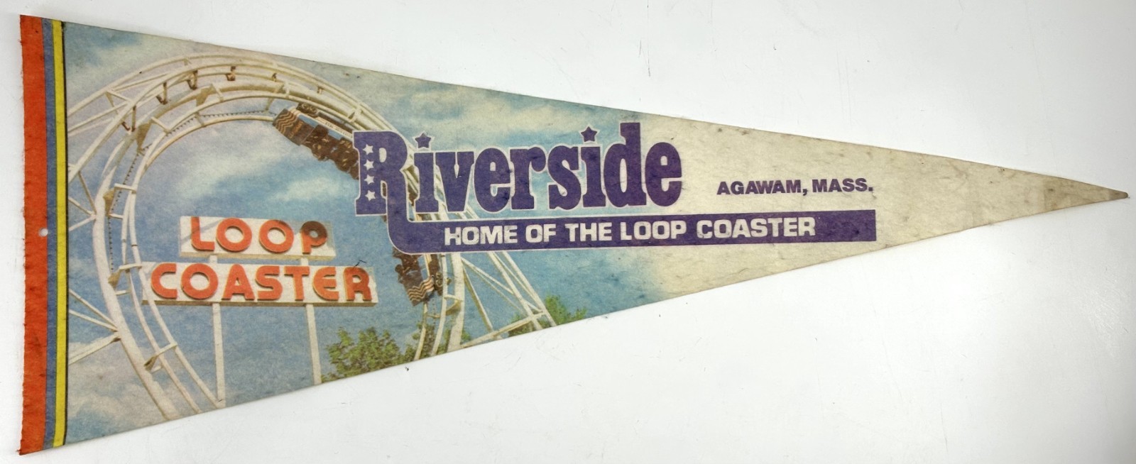Vintage RIVERSIDE Home of the Loop Coaster Pennant - Agawam, Mass