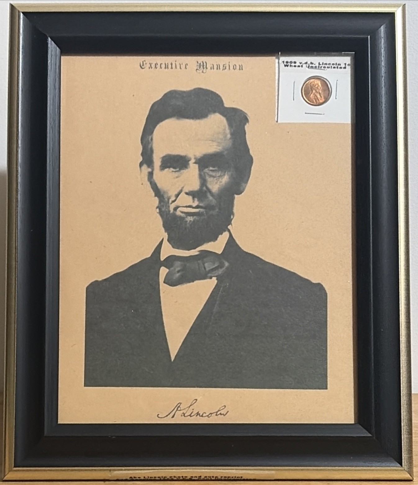 Abraham Lincoln Photo and Auto REPRINT and Genuine 1909 1C VDB Cent Uncirculated