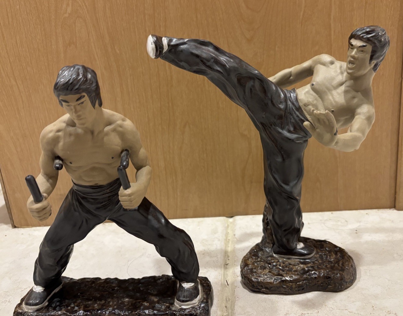 Vintage Bruce Lee Ceramic 9”  Ceramic 1960's Kung Fu Collectibles (2) VG+++
