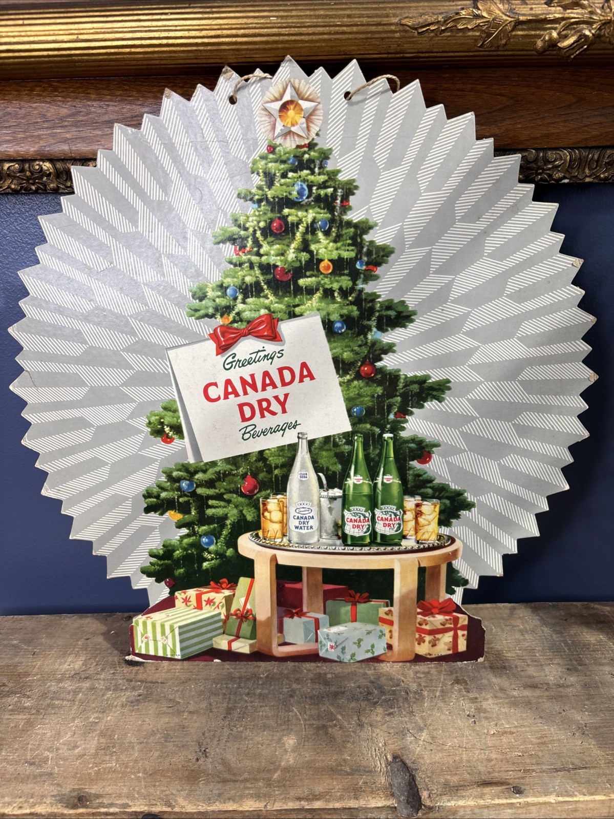 Vintage Original Canada Dry Soda Ginger Ale Cardboard Christmas Hanging Sign