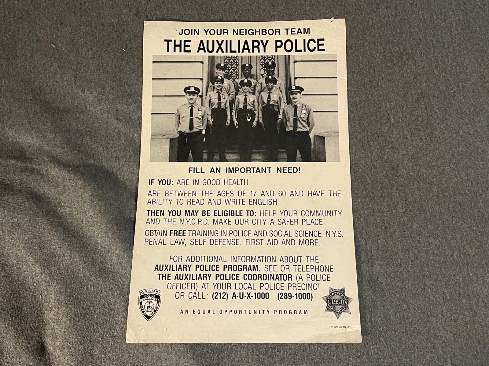 1990s Vintage NYC Auxiliary Police Poster Ad New York City 11\