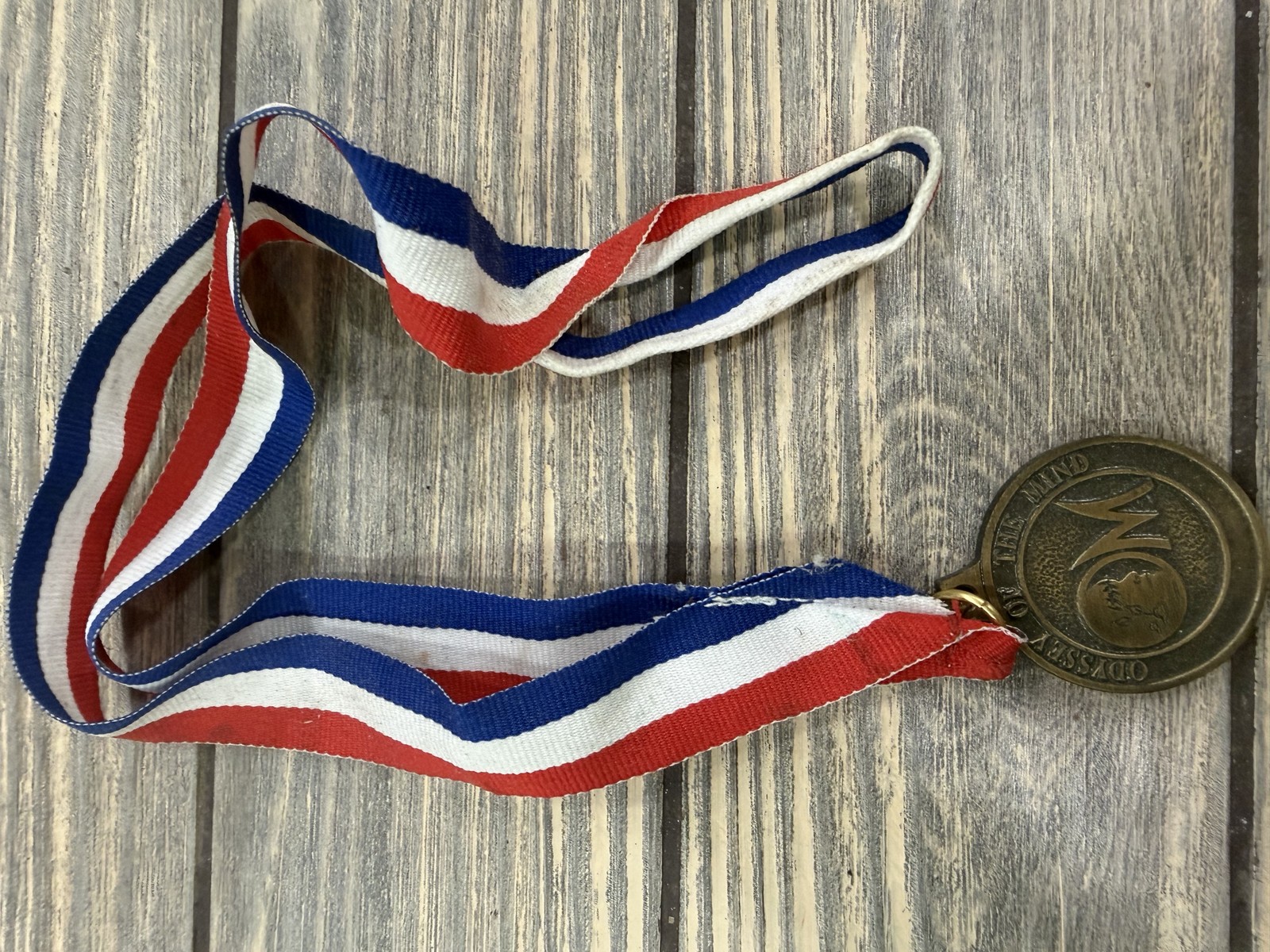 Vintage Odyssey of the Mind Medal 1995 Inscribed Barbara SJC Red White Blue Vintage Odyssey of the Mind Medal 1995 Inscribed Barbara SJC Red White Blue