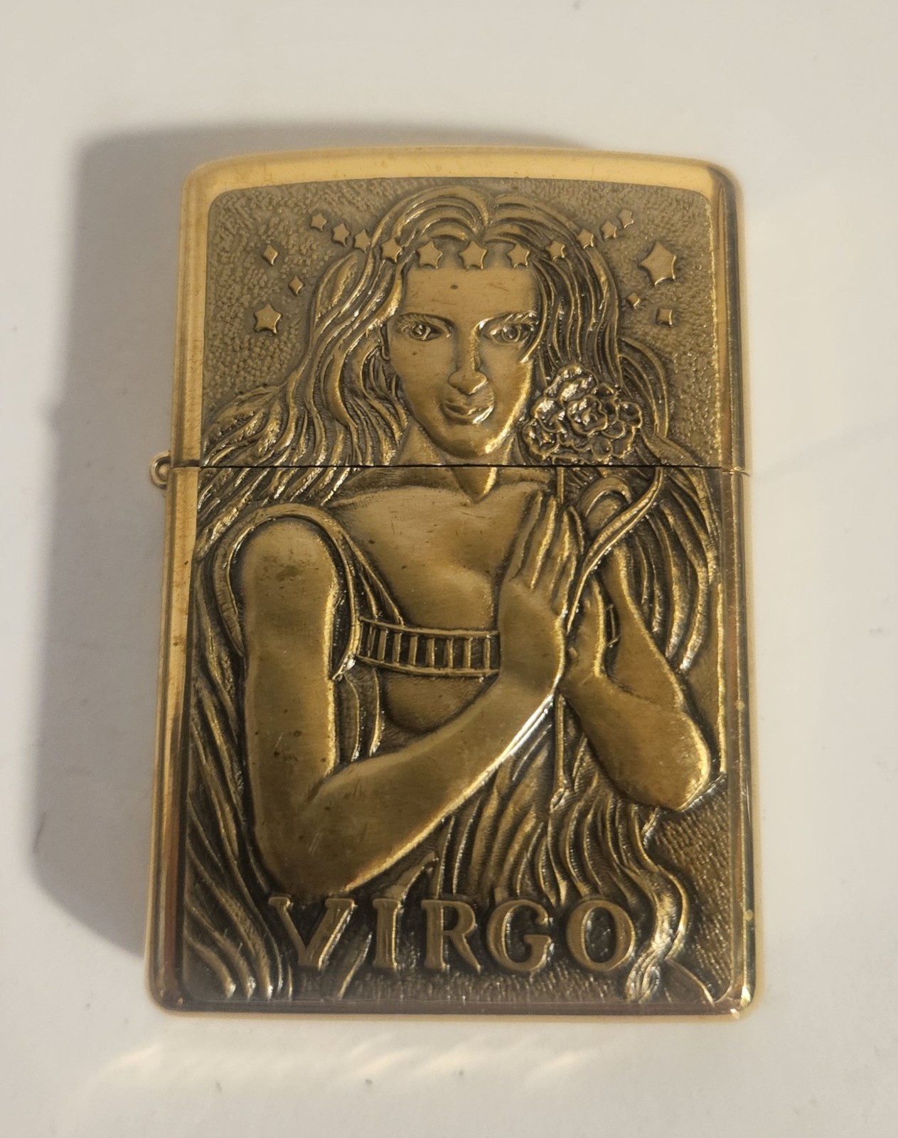 VTG ZIPPO BARRETT SMYTHE ZODIAC SERIES VIRGO SOLID BRASS LIGHTER MIB RARE 1998