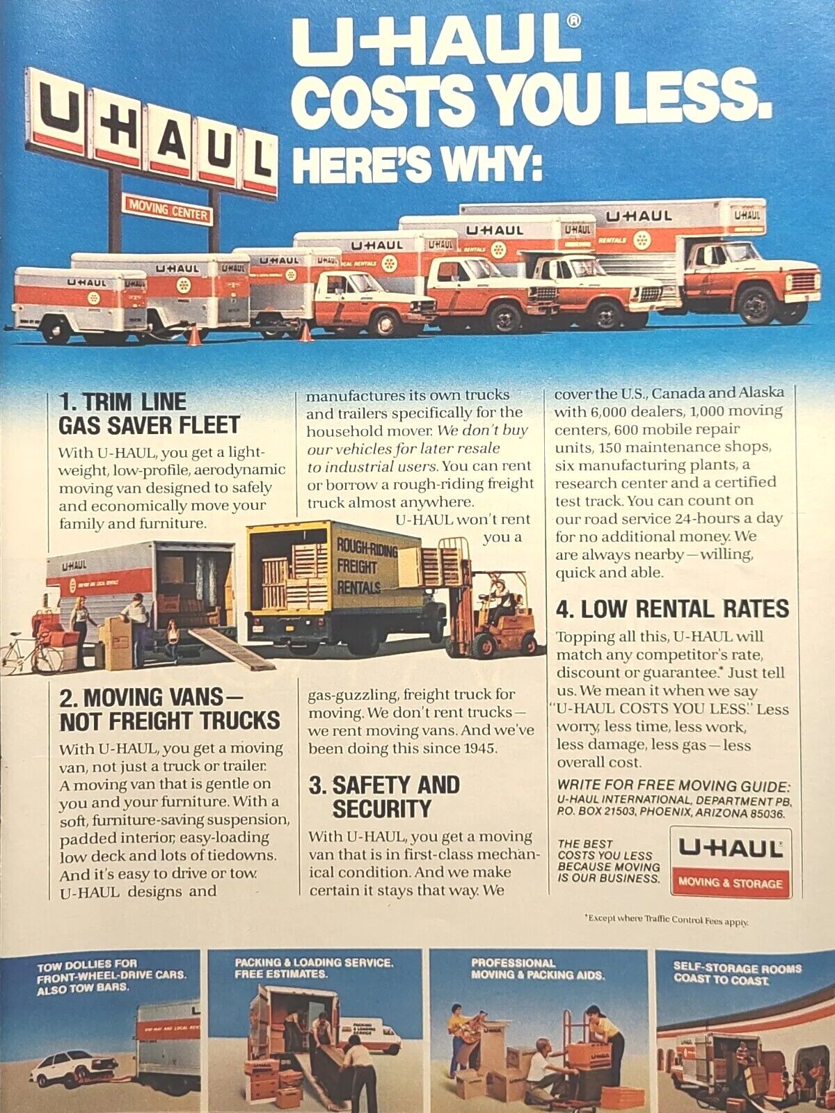 U-Haul Moving and Storage Costs You Less Vans Storage Vintage Print Ad 1982 