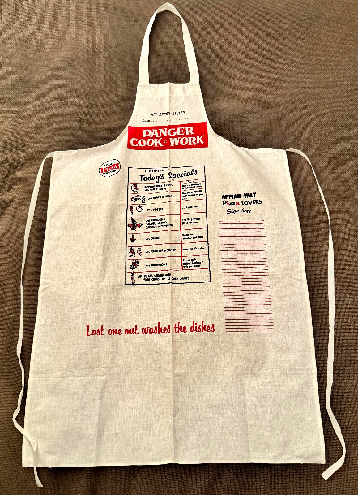 Vintage 1960s Appian Way Pizza Apron RARE Vintage 1960s Appian Way Pizza Apron RARE