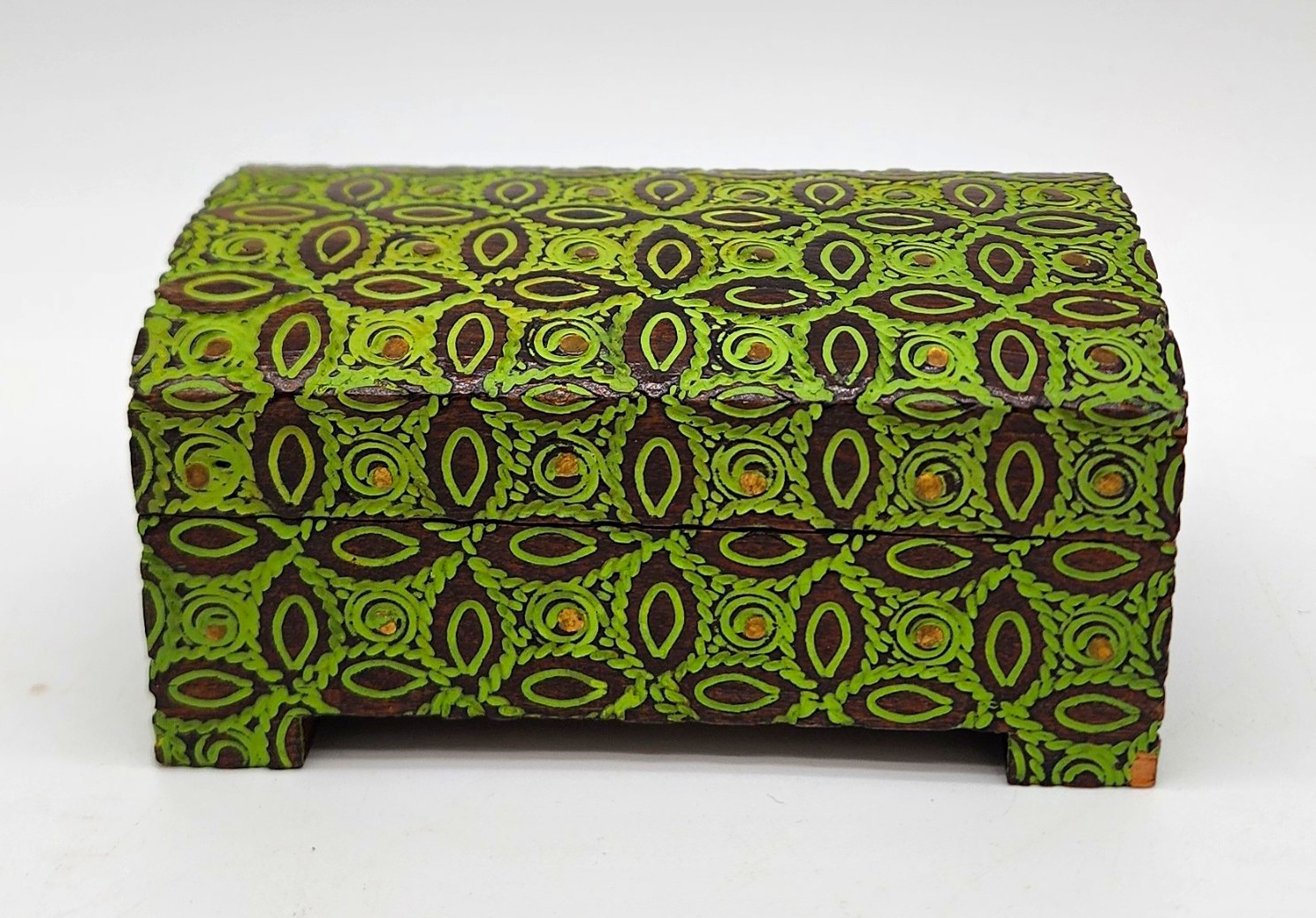 Vintage 1981 Cepelia Poland Folk Art Painted Wood Kuferek Trinket Box