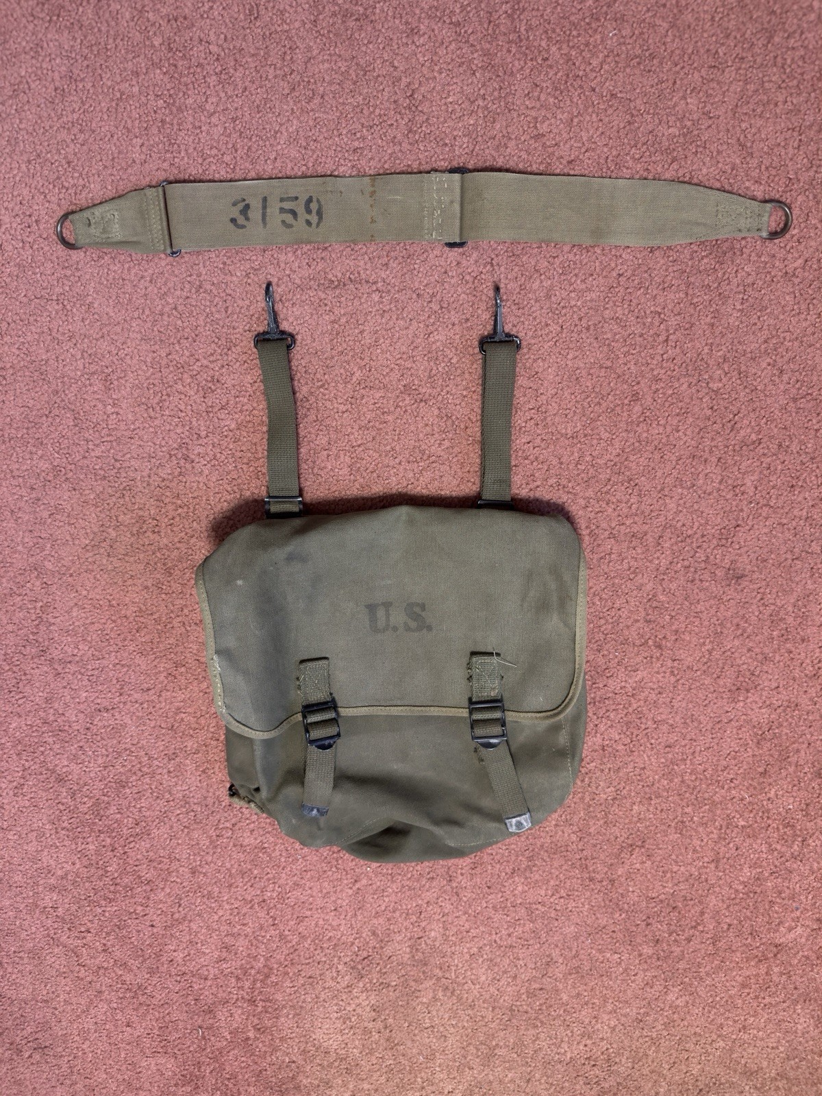 WWII M1936 Musette Bag 1944 Dated with strap Matching Laundry Number
