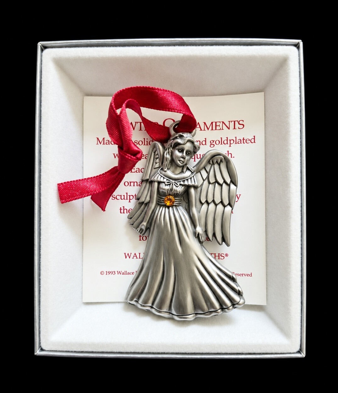 1993 WALLACE SILVERSMITHS ANGEL CHRISTMAS ORNAMENT AMBER CRYSTAL BOXED 1993 WALLACE SILVERSMITHS ANGEL CHRISTMAS ORNAMENT AMBER CRYSTAL BOXED