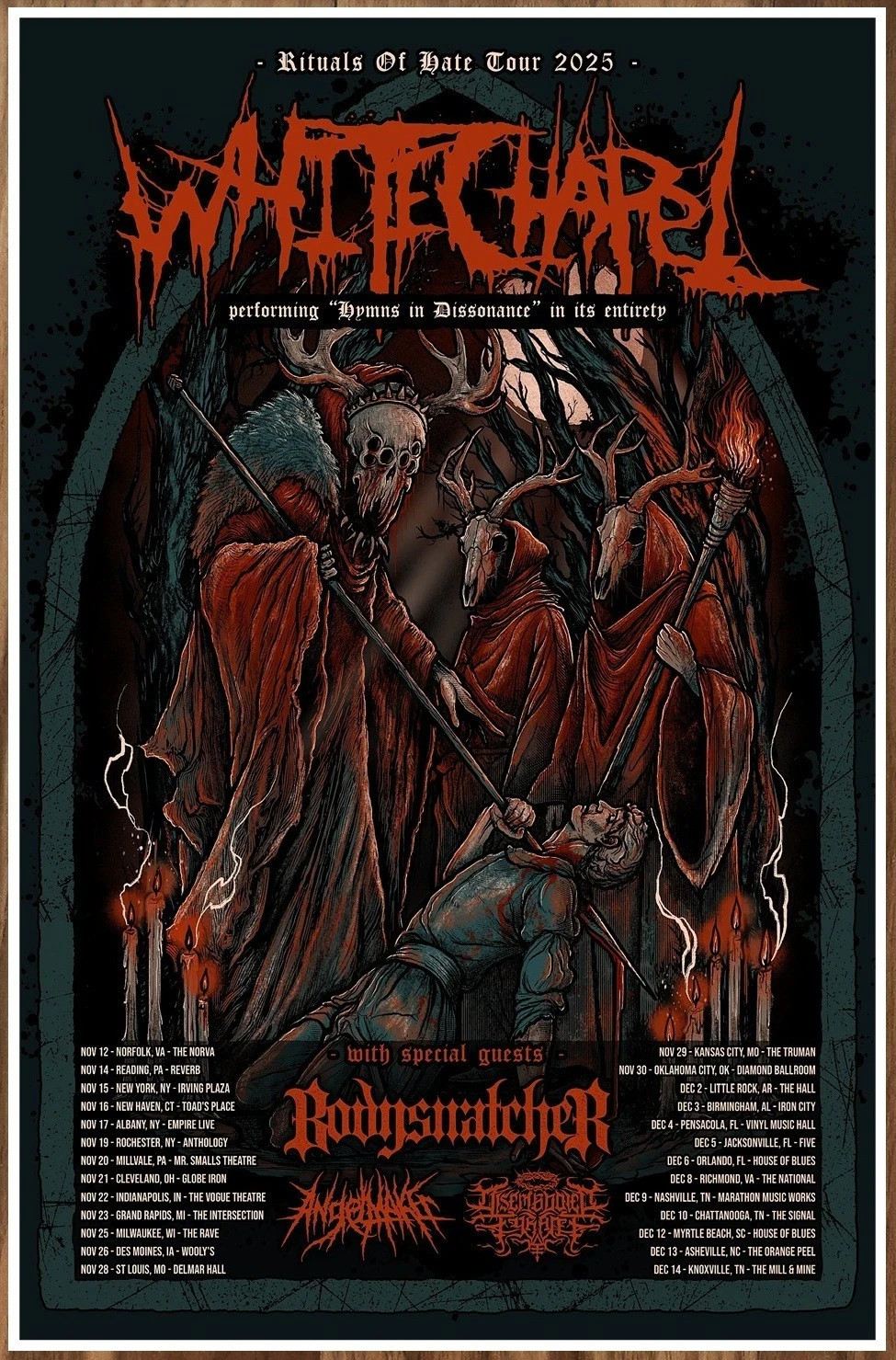WHITECHAPEL BODYSNATCHER ANGELMAKER Hymns Tour 2025 POSTER | FRAME & SIZE OPTION WHITECHAPEL BODYSNATCHER ANGELMAKER Hymns Tour 2025 POSTER | FRAME & SIZE OPTION