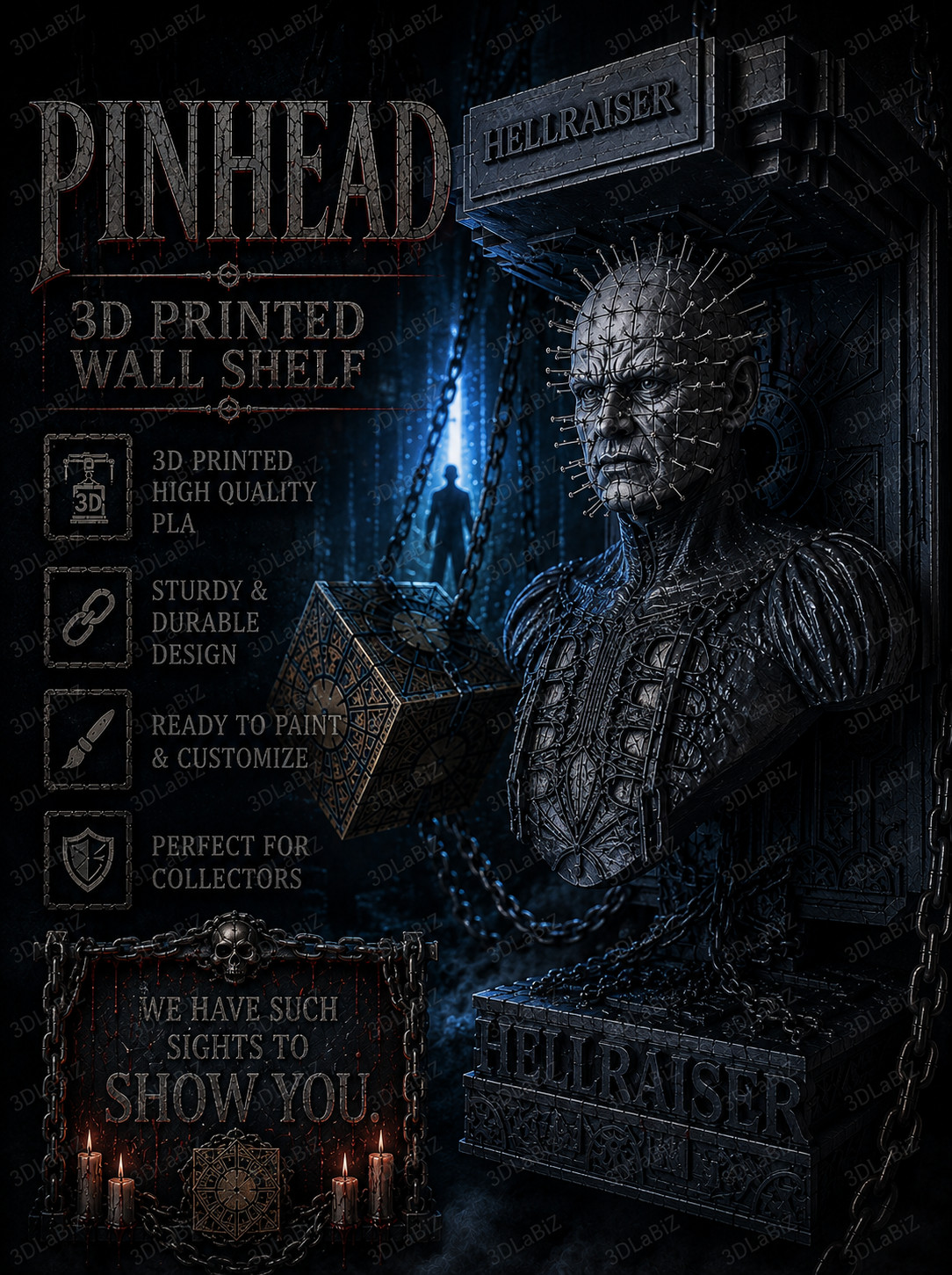 Horror Hellraiser Pinhead Like 5x5 Top Floating Wall Shelf Collectible New