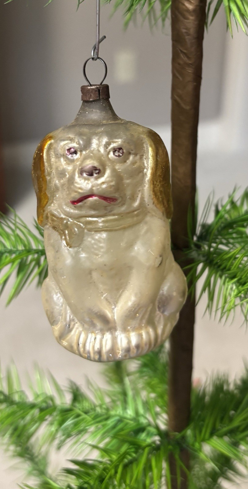 Antique VTG Blown Glass Sitting Spaniel DOG Christmas Ornament Germany 