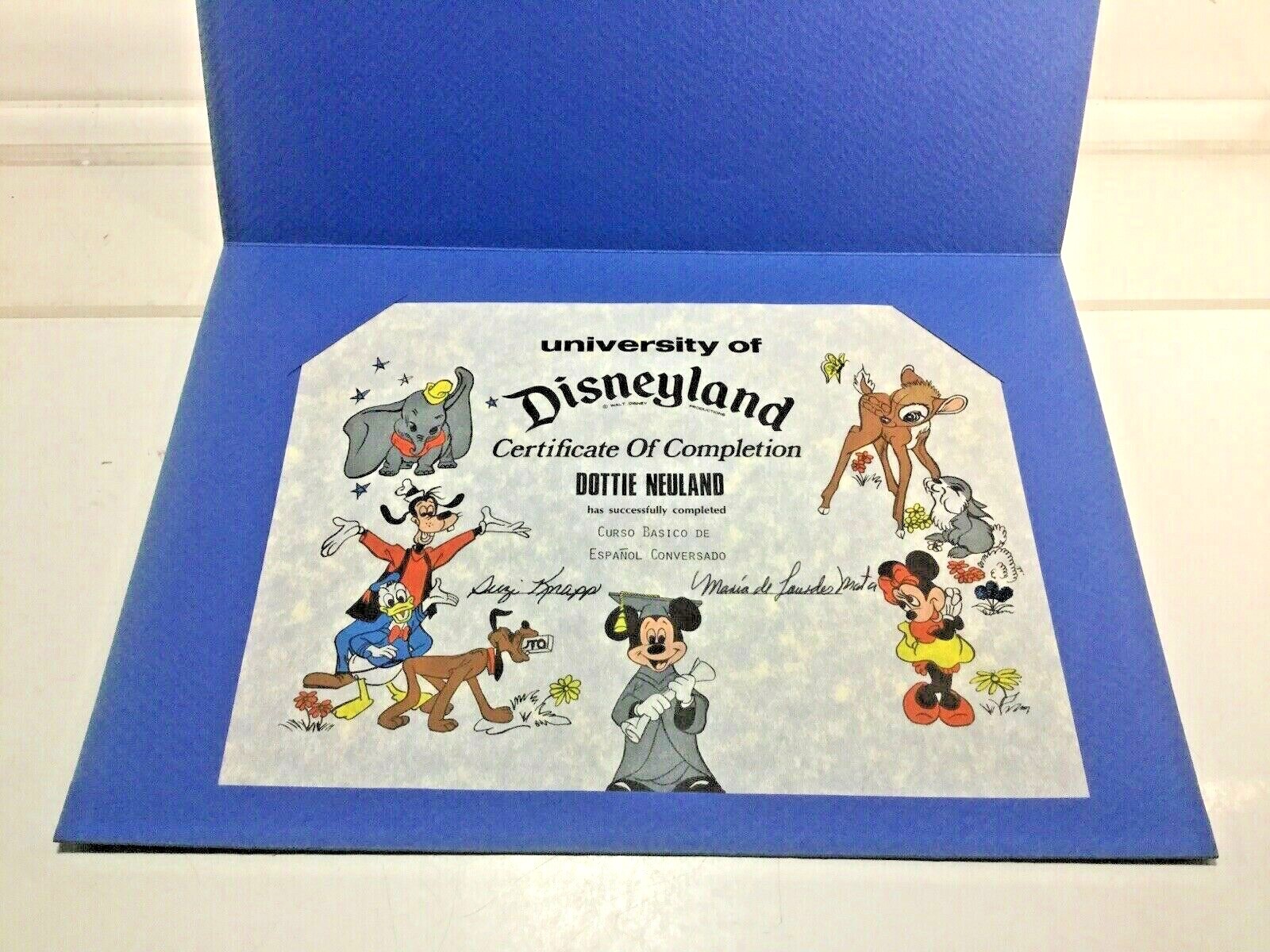 University Of Disneyland Certificate Of Completion Mickey Minnie Pluto Bambi