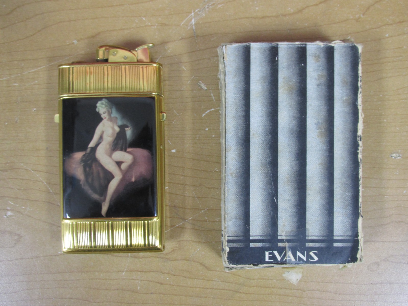 1940's Antique Evans Pinup Lighter Risque Nude Woman w/Box *Excellent Condition*