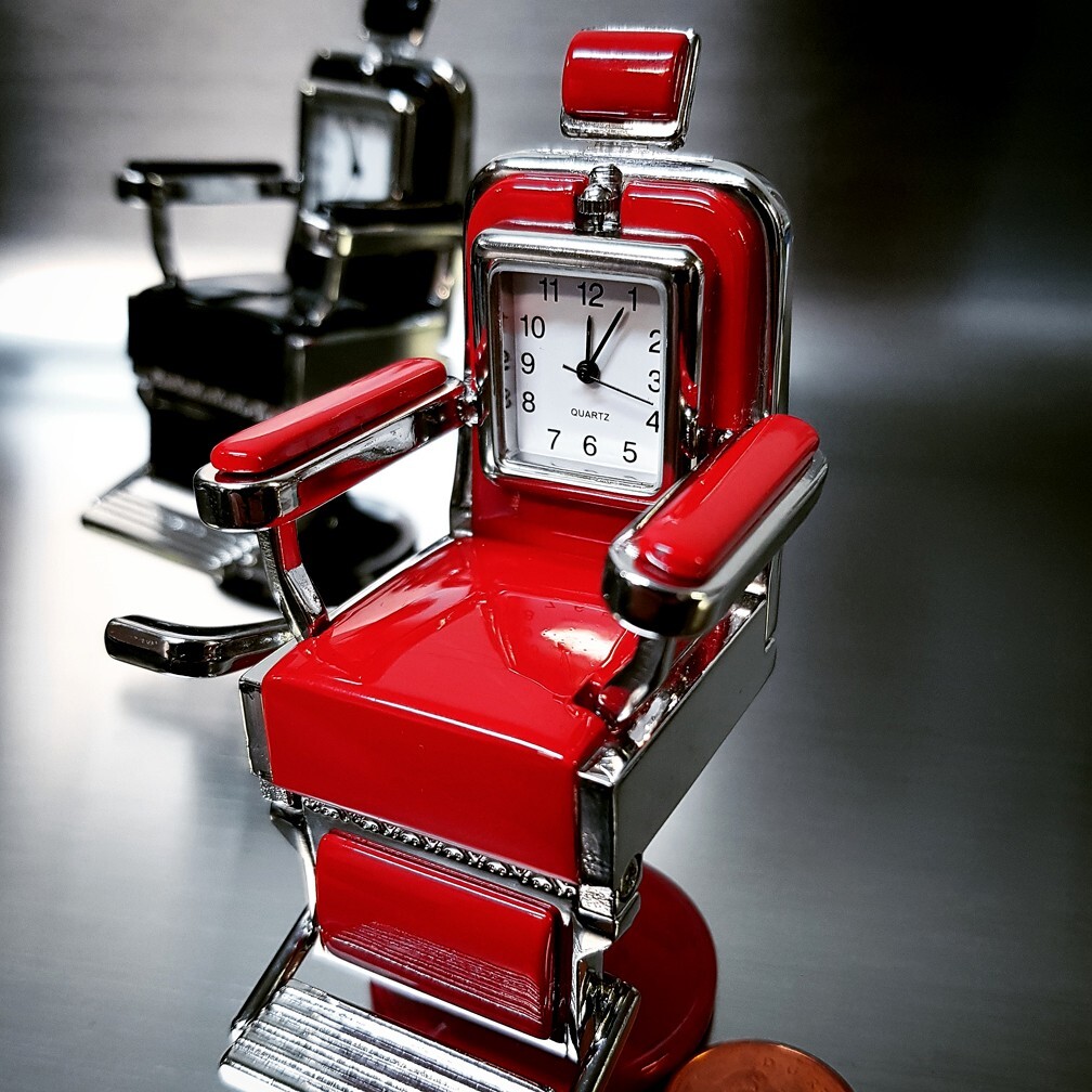 Miniature Vintage Style Barber Chair Clock - Red, Collectible Tiny Clock Miniature Vintage Style Barber Chair Clock - Red, Collectible Tiny Clock