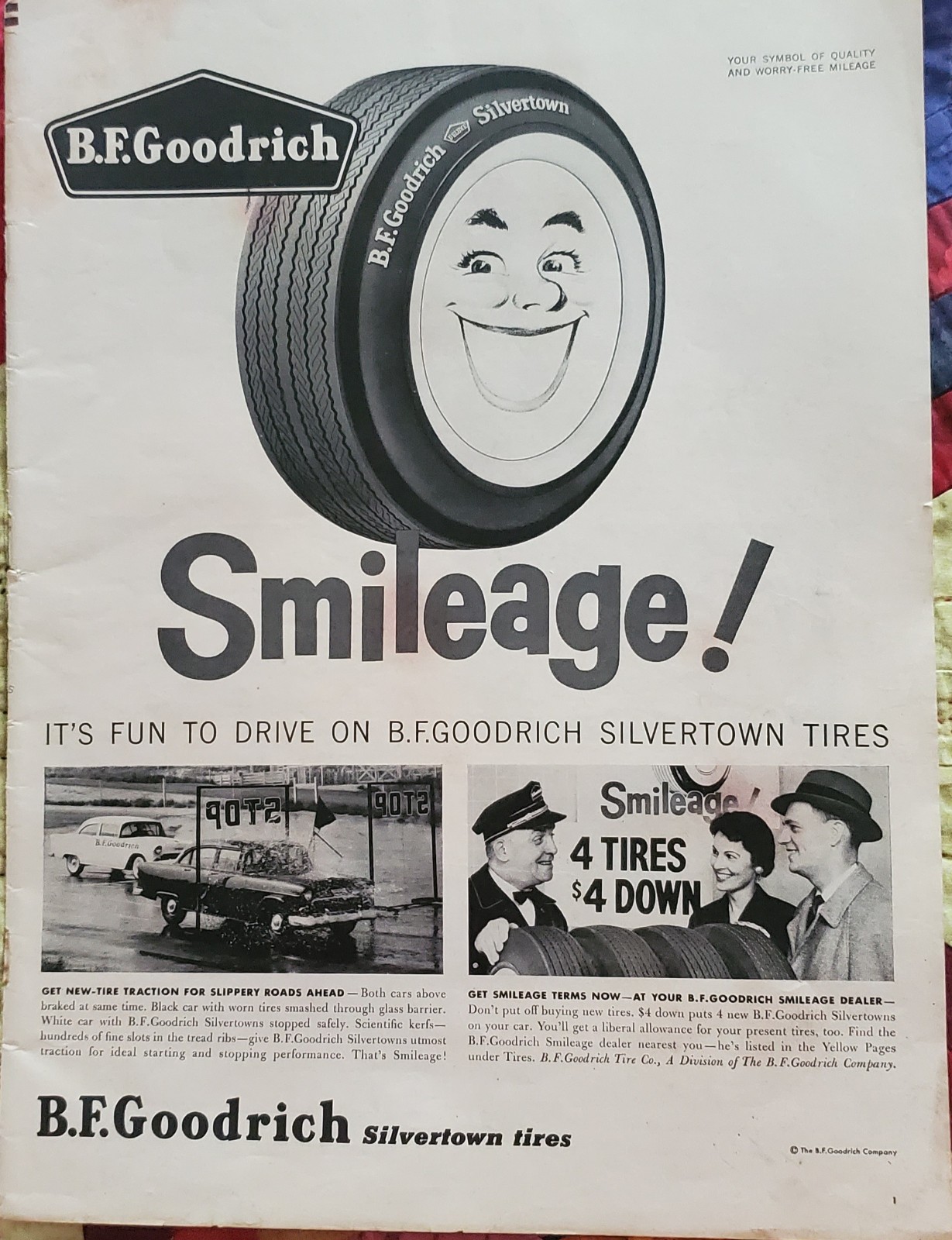 Vintage B F Goodrich Silvertown Tires Print Ad 1958