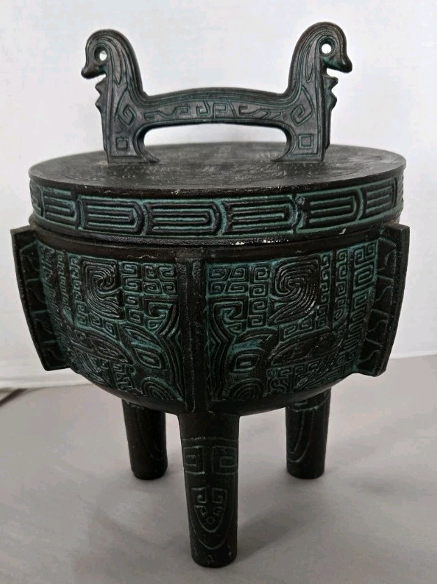 Vtg James Mount Mid-Century Ice Bucket W Dragon Handles Verdigris 10.5 Vtg James Mount Mid-Century Ice Bucket W Dragon Handles Verdigris 10.5