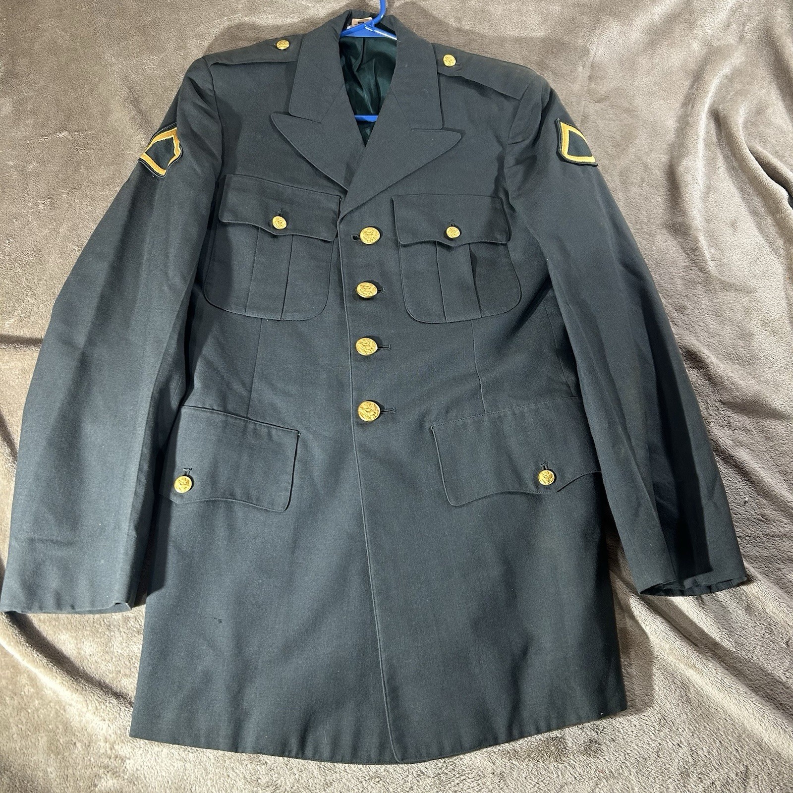 Vtg 70s US Army Green Class A Uniform Dress Coat Jacket Mens 37L PFC Insignia