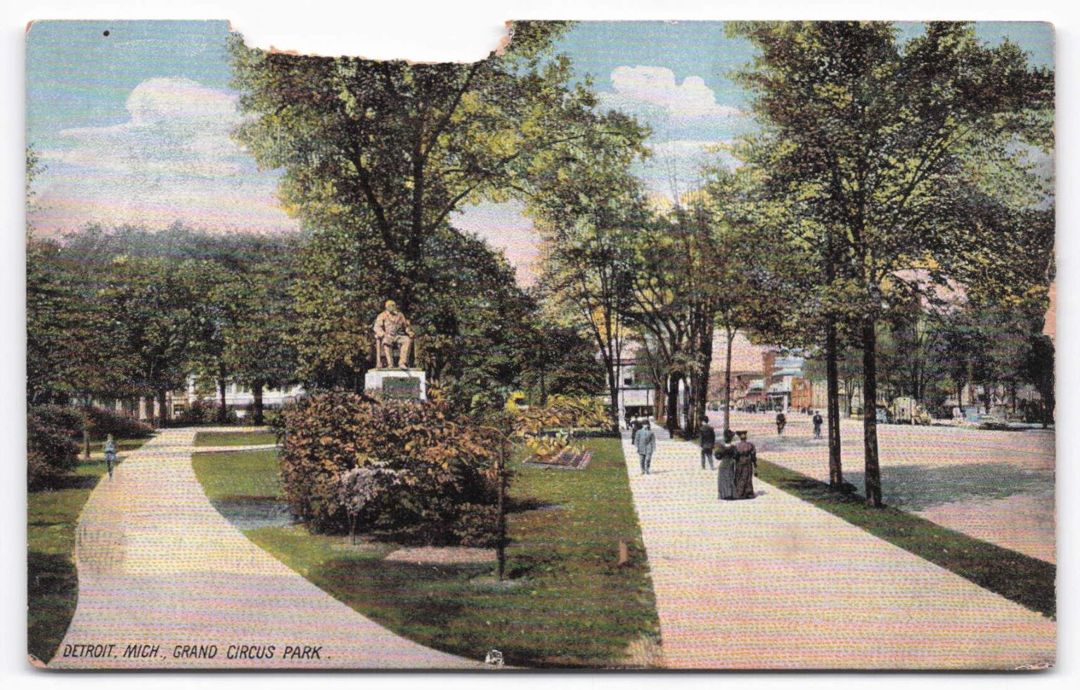 VTG Detroit MI Grand Circus Park Hazen S. Pingree Statue Postcard c1910s