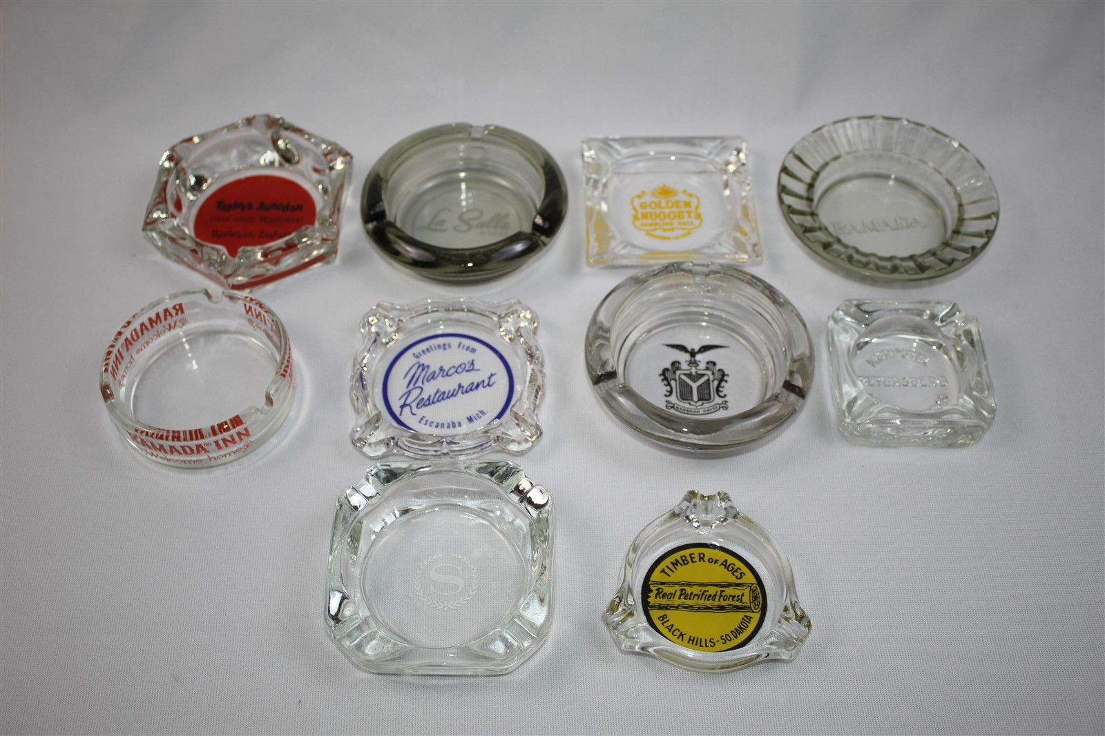 10 Vtg 1960s 1970s Glass Ashtrays Advertising Hotel & Restaurants