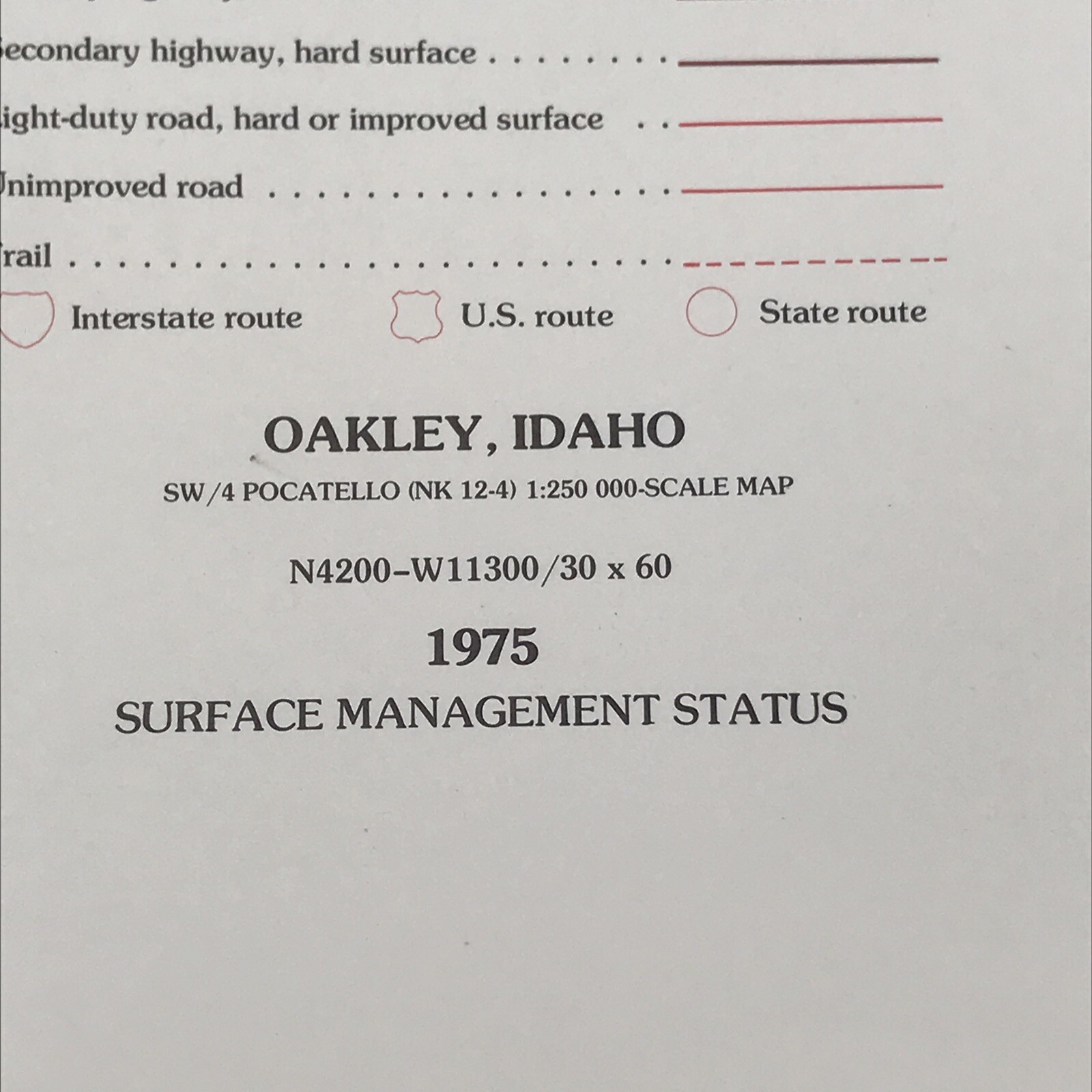 1975 Oakley ID Idaho Quadrangle 1:100K Scale Map Planimetric BLM Surface Mgmt