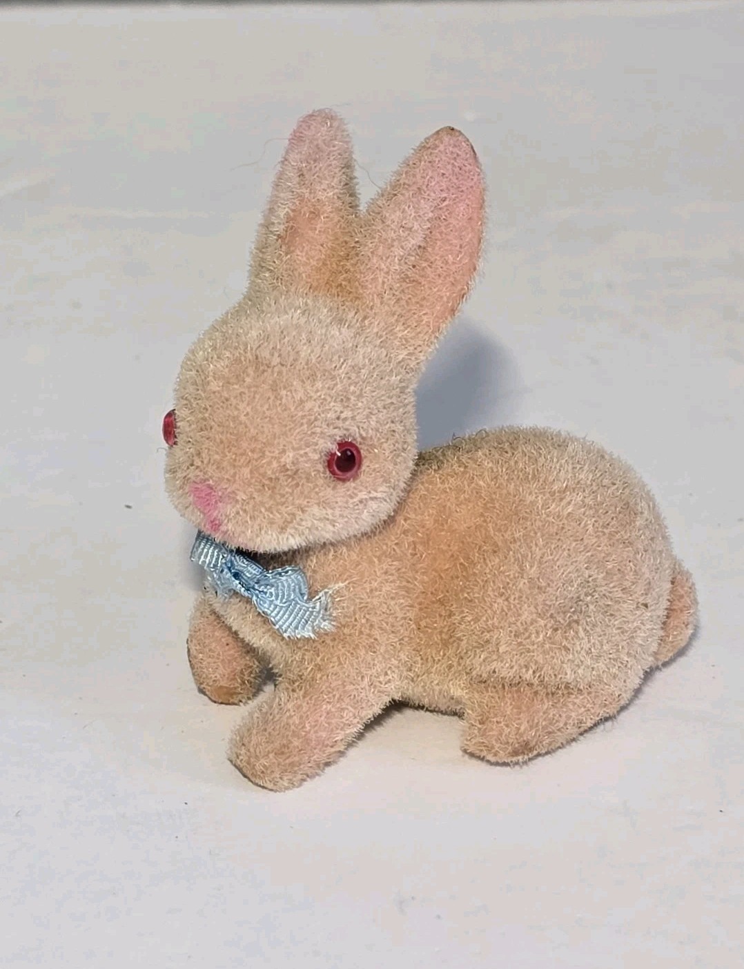 Vintage Mini Flocked Easter Bunny Rabbit Figurine Red Eyes 2.5\