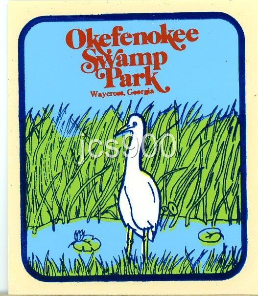 VINTAGE OKEFENOKEE SWAMP PARK WAYCROSS GEORGIA STATE SOUVENIR TRAVEL WATER DECAL