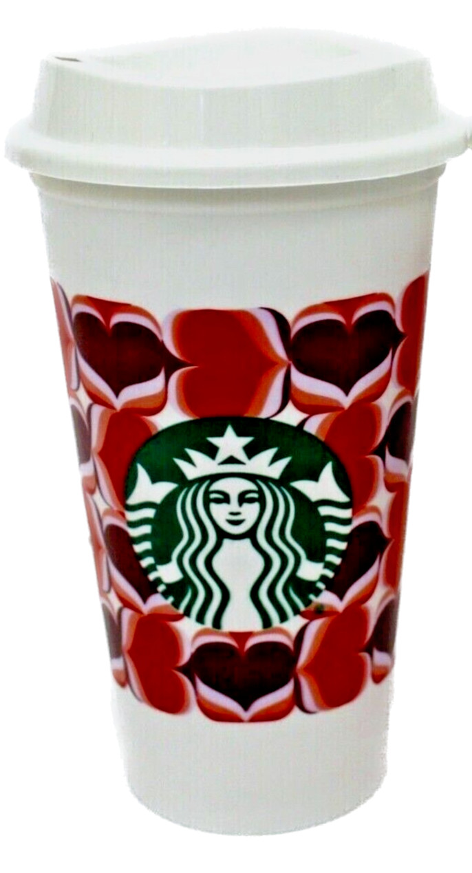 Starbucks 2019 Valentine\'s Day Red Pink Hearts Grande Hot 16oz Reusable Cup
