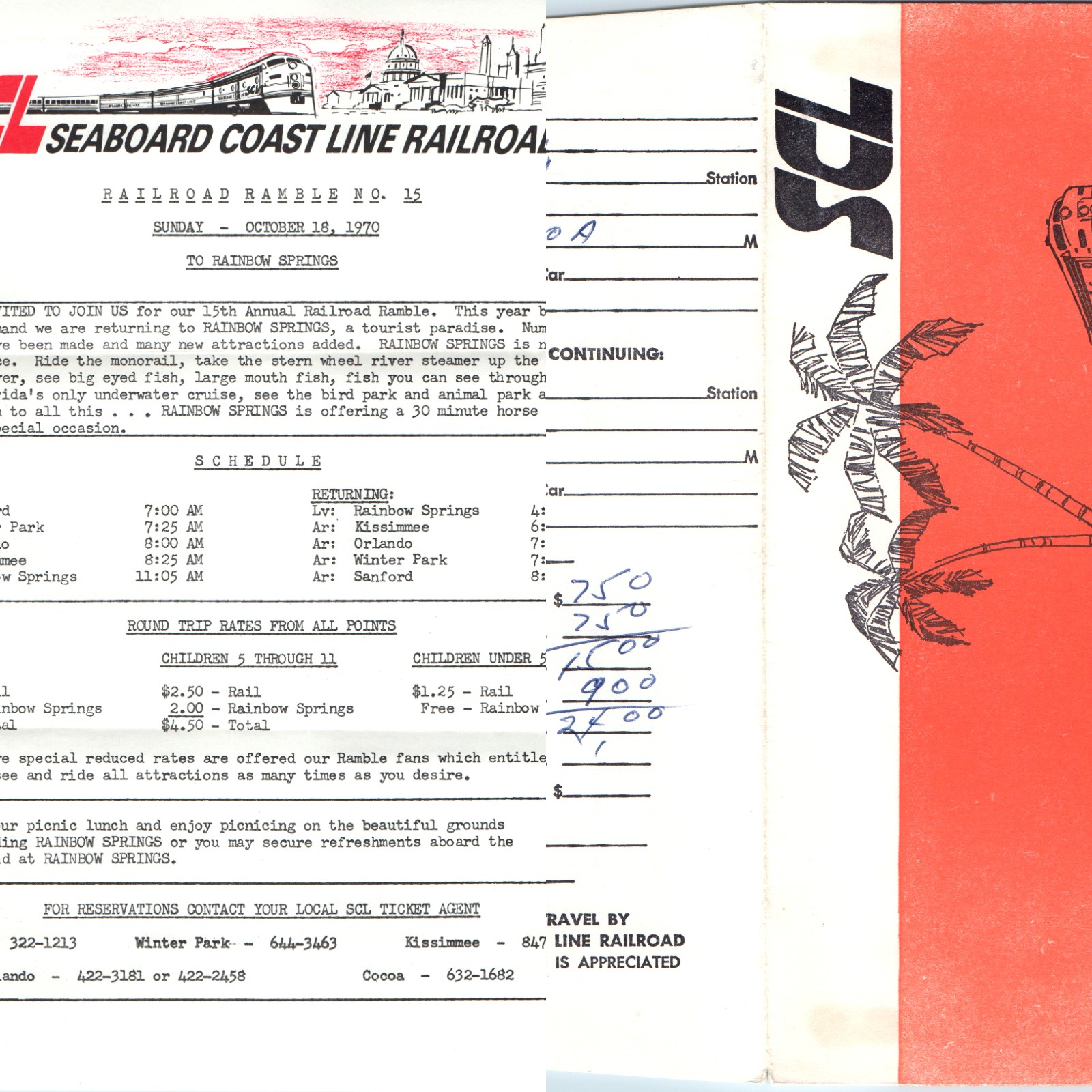 1970 Seaboard Coast Line RR Flyer & Ticket Envelope Rainbow Springs FL Ramble 1970 Seaboard Coast Line RR Flyer & Ticket Envelope Rainbow Springs FL Ramble