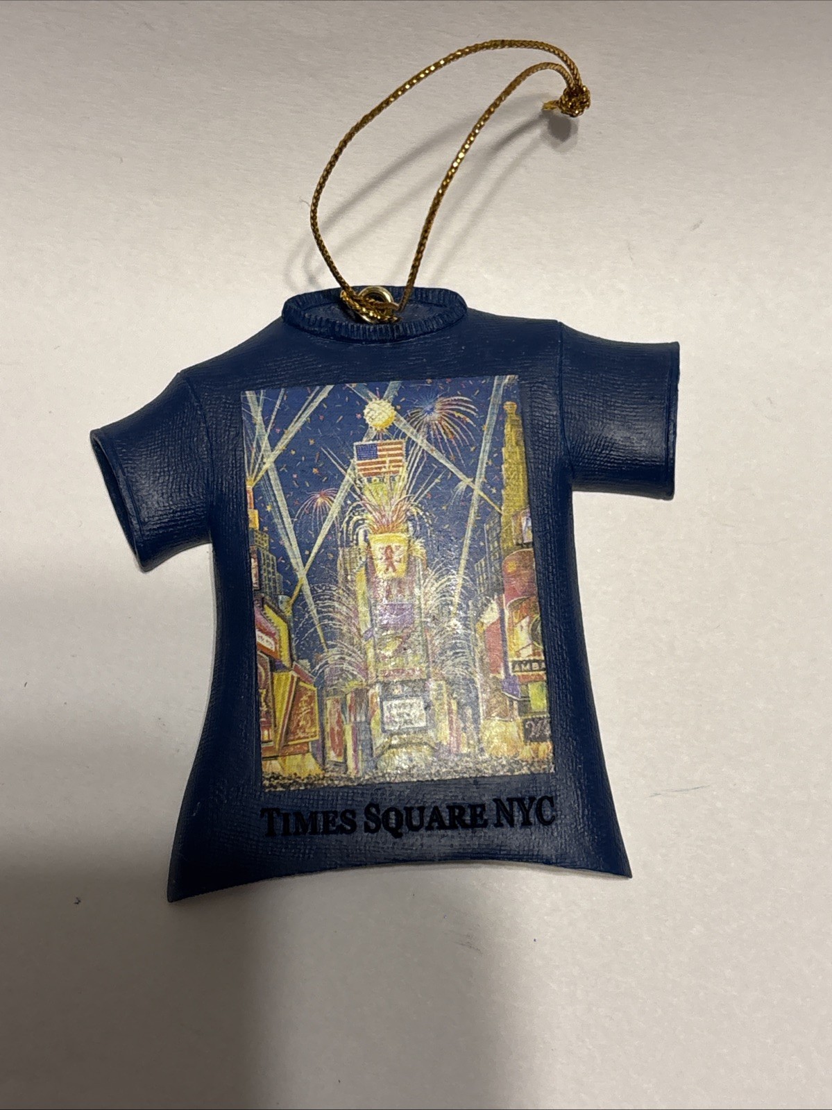 Times Square NYC Ornament Resin Blue T Shirt New York Manhattan Souvenir 3”