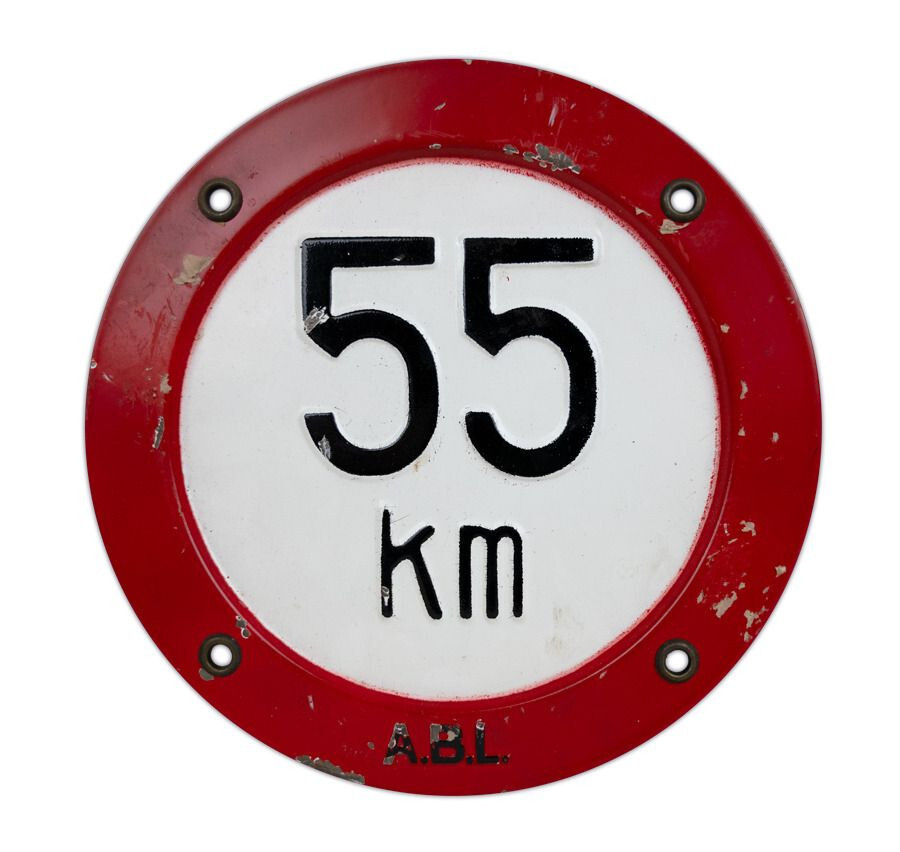 Vintage Czech 55 KM Speed Sign.