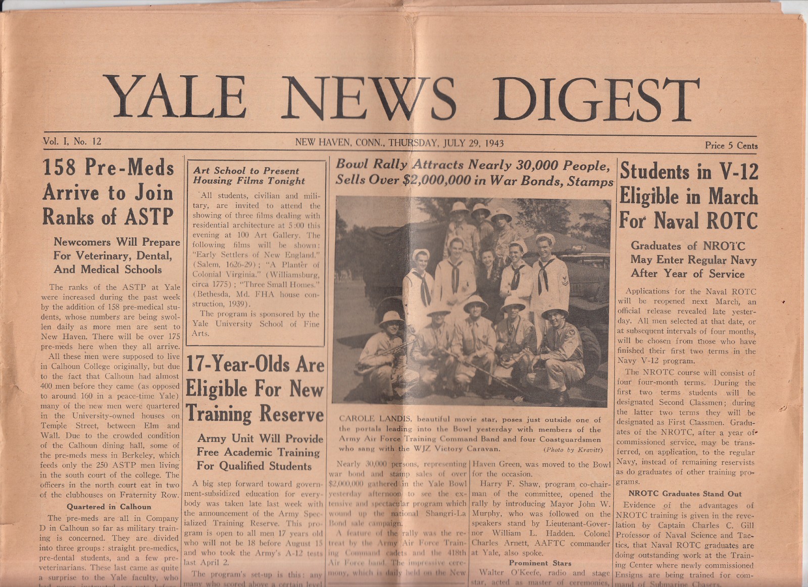 July 1943 Yale News Digest WWII War Bonds ROTC Reserve Red Cross R.A.F July 1943 Yale News Digest WWII War Bonds ROTC Reserve Red Cross R.A.F