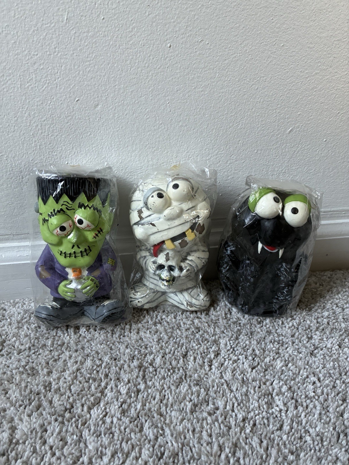 Lot of 3 Vtg Robert Alan Halloween Candles Rare Frankenstein Mummy Spider 90s
