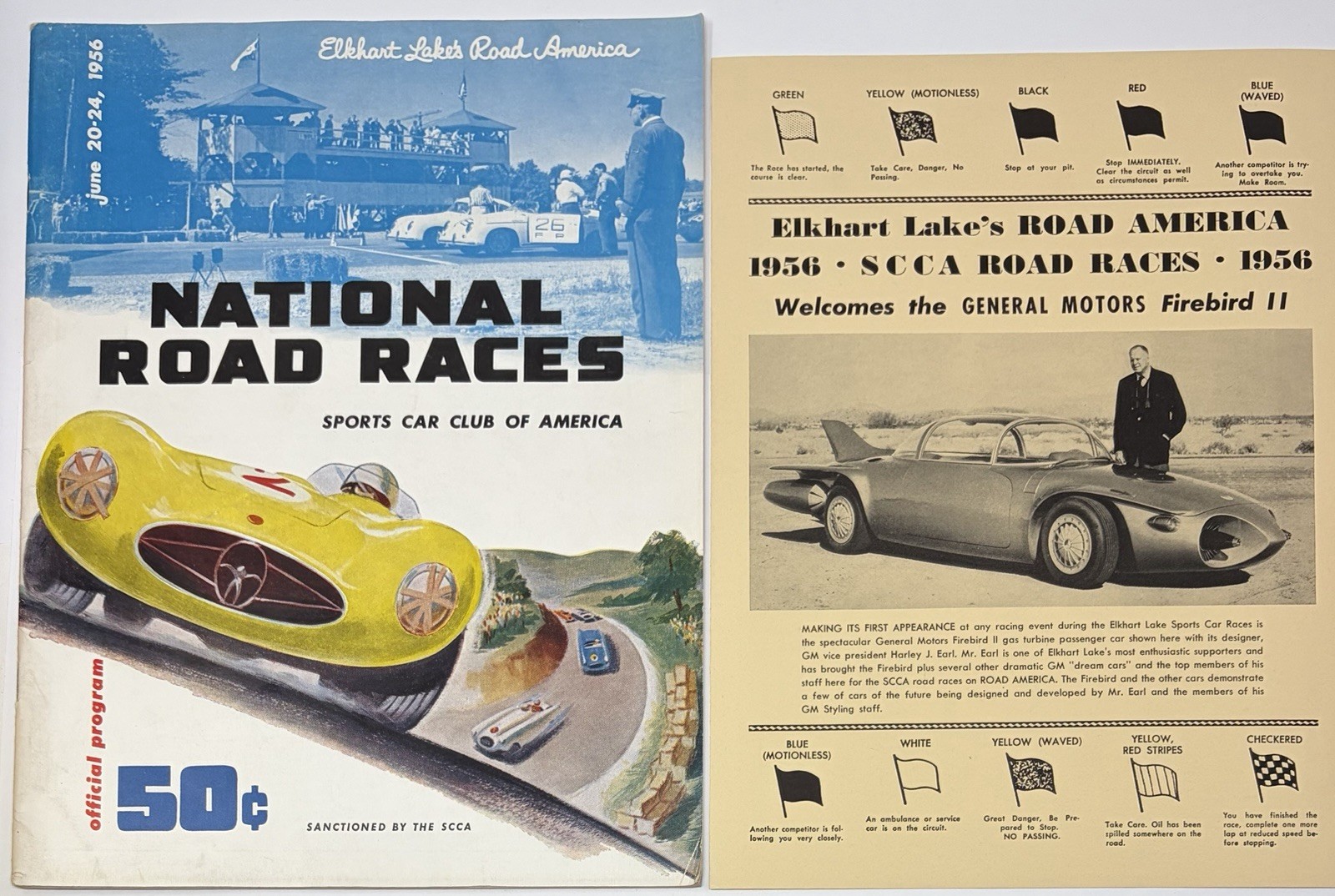 1956 Road America SCCA National Races Program Book WITH RARE INSERT Firebird II