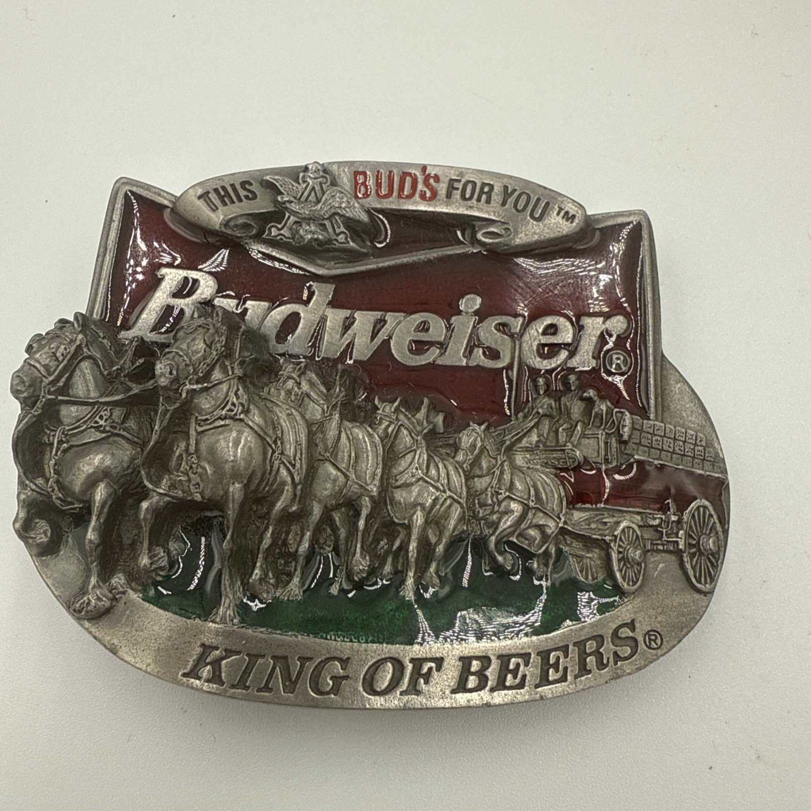 1996 Budweiser Belt Buckle Clydesdale This Buds For You Anheuser Busch 1996 Budweiser Belt Buckle Clydesdale This Buds For You Anheuser Busch