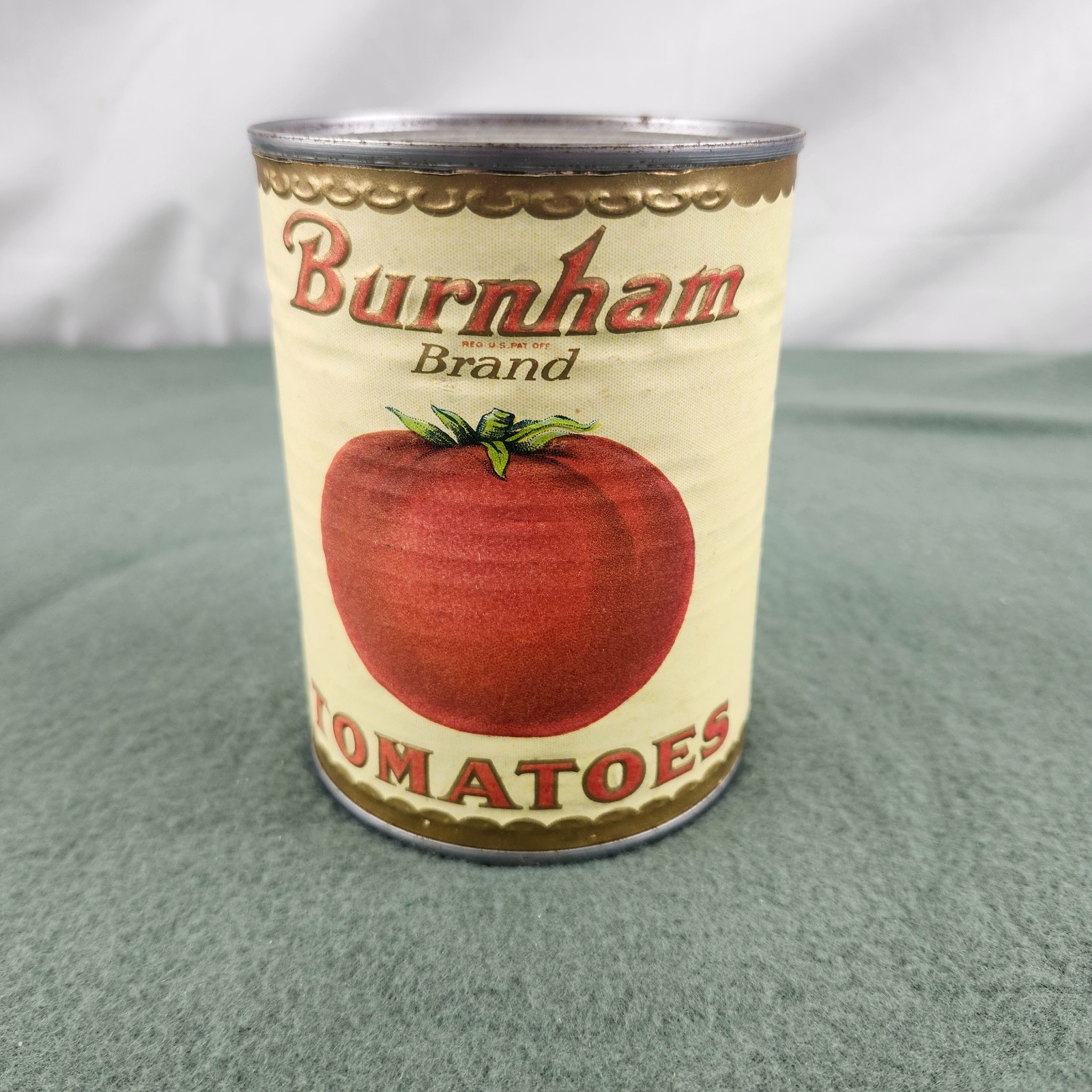 Vintage Burnham Brand Cut Tomatoes Tin Can Authentic Antique Label Newark