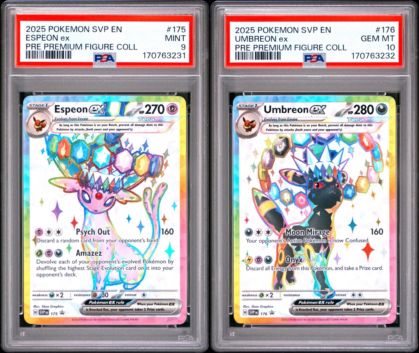 Umbreon ex 176 Espeon 175 Figure Collection Premium Figure Sequential PSA 10 & 9