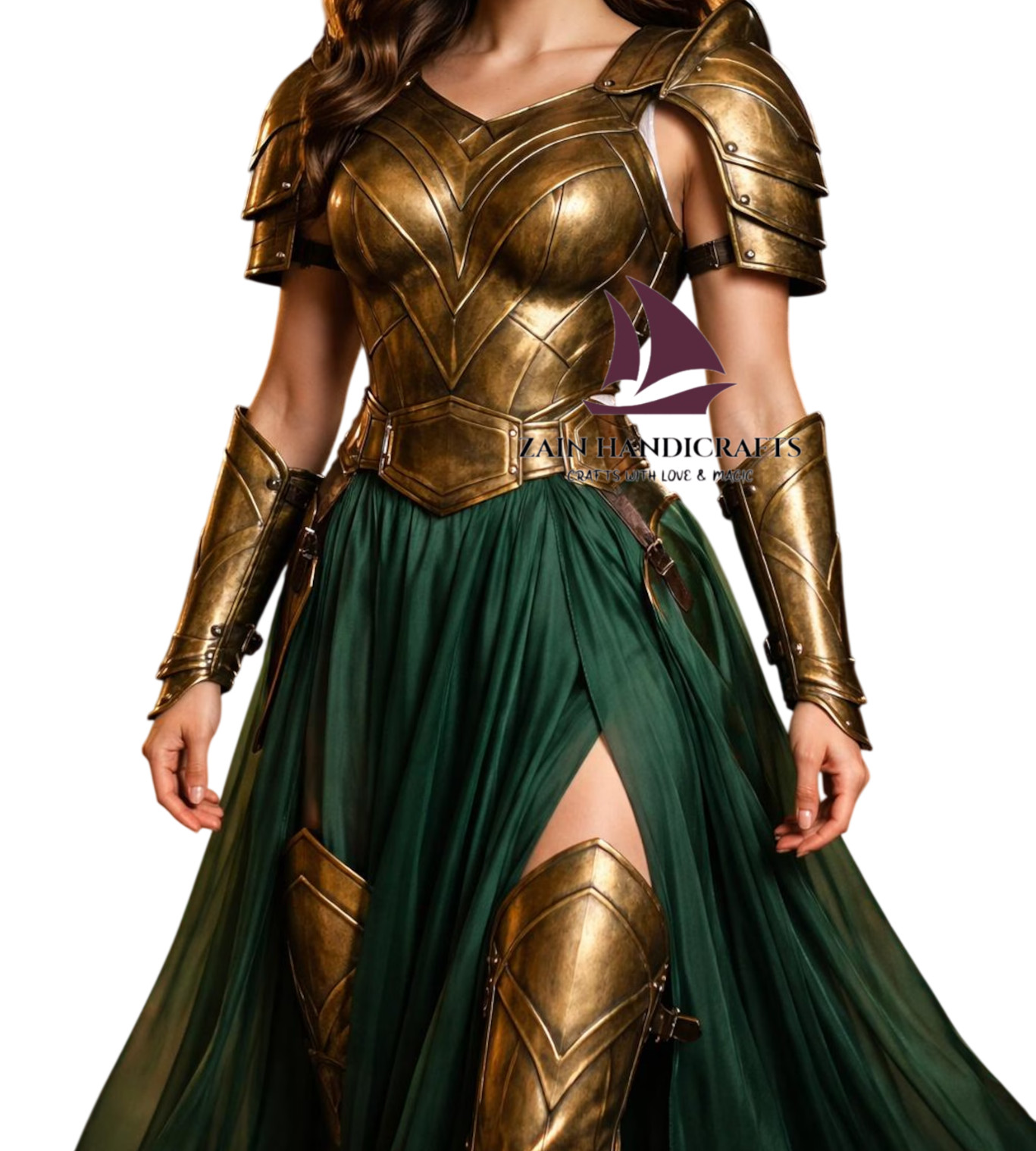 ZAIN Medieval Warrior Armor Golden Bronze LARP & Cosplay Set Women Birthday Gift