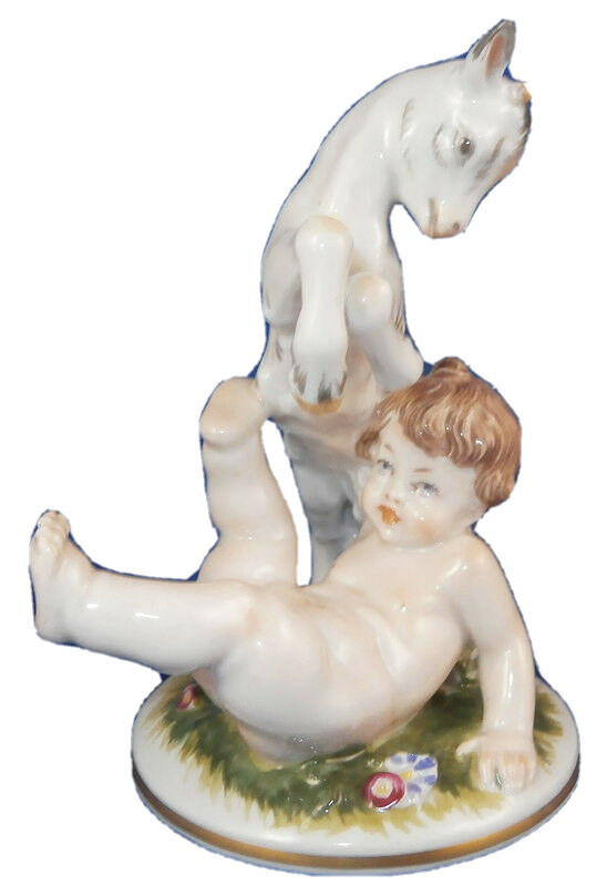 Antique Augarten Porcelain Original Period Kid & Goat Figurine Porzellan Figur