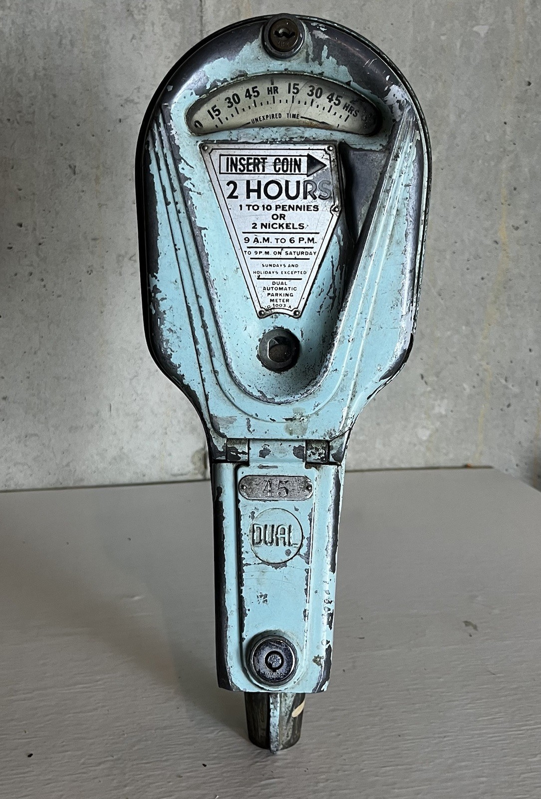 Vintage 1940s Dual Automatic Parking Meter Original Mint Green Patina Historical