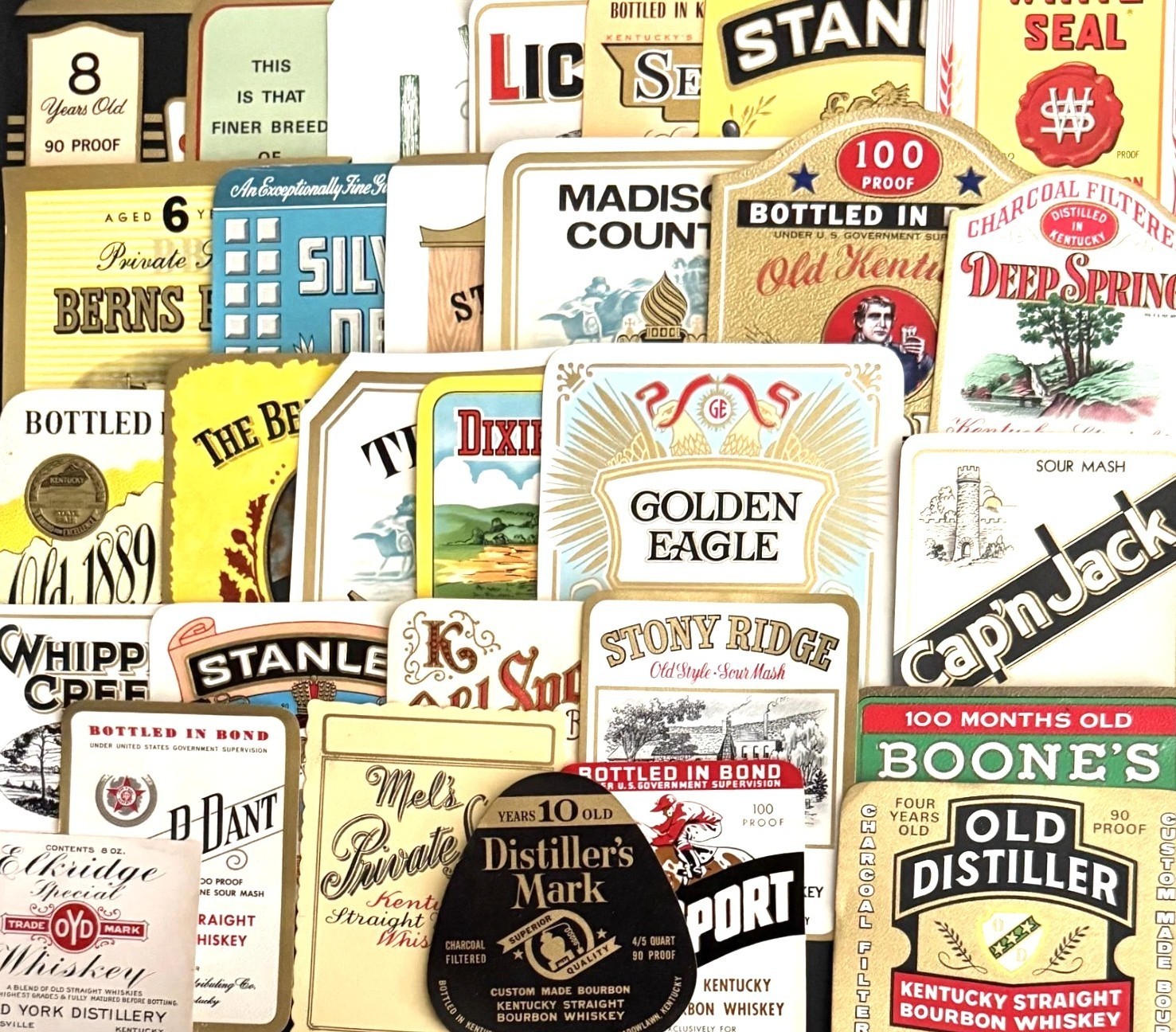 Vintage Liquor Label Lot 30 Burbon Gin Vodka Ephemera Craft 1930s 1960s