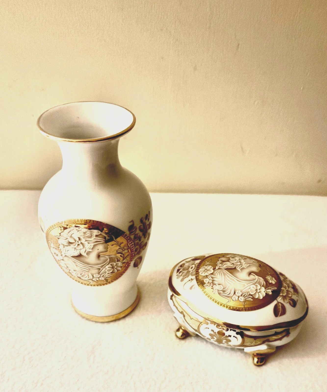 Vintage Limoges Porcelain Vase and Trinket Box Set, Made in France
