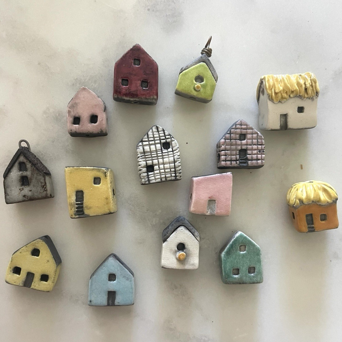Handmade Artisan Ceramic House Beads Village Cottage Lot 14 Rustic Pottery Jewel