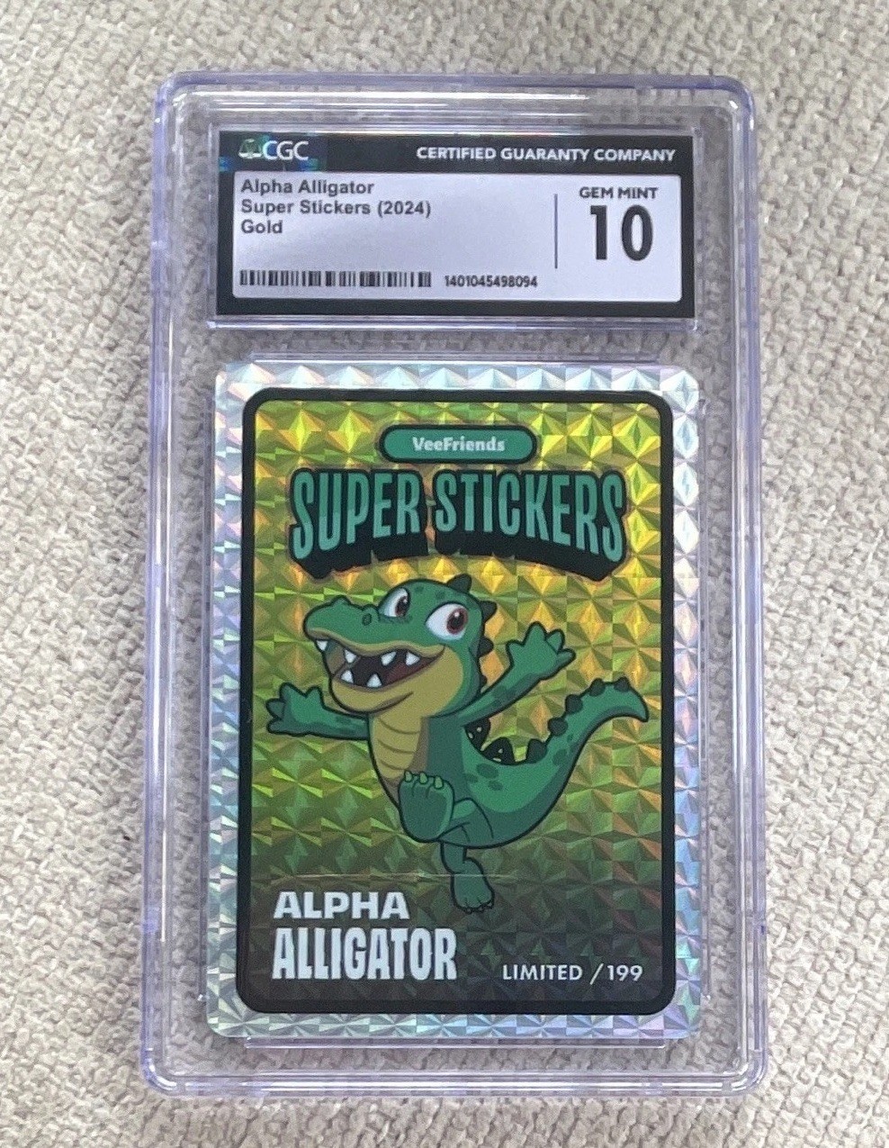 VeeFriends Alpha Alligator 2024 Super Stickers Hologram Limited CGC 10 GOLD 199 VeeFriends Alpha Alligator 2024 Super Stickers Hologram Limited CGC 10 GOLD 199