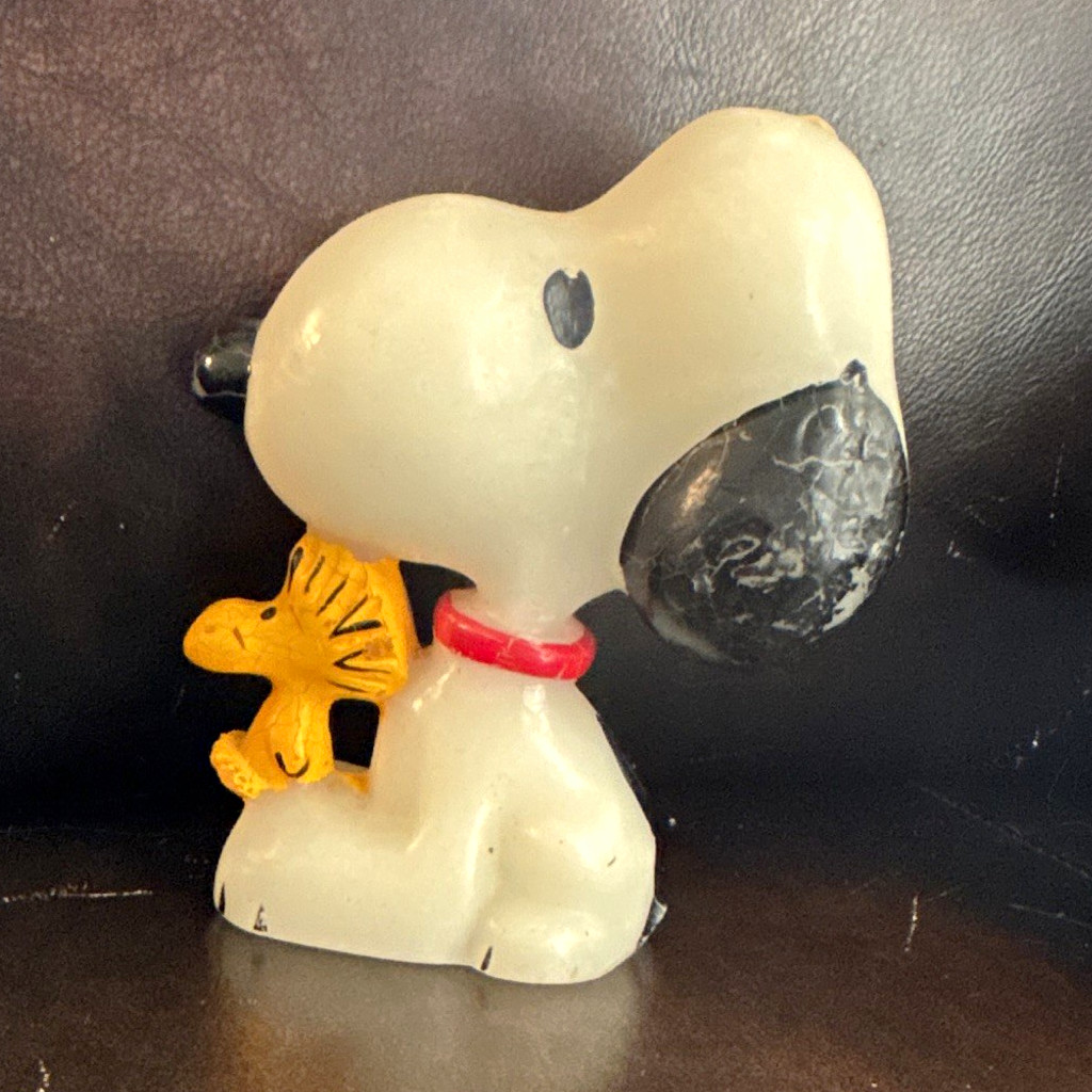 Vintage Hallmark Peanuts Snoopy Holding Woodstock Figurine Candle, never lit.