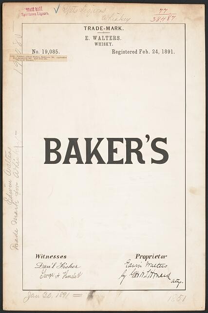 Photo:[Trademark registration by E. Walters for Baker\'s brand Whisky]