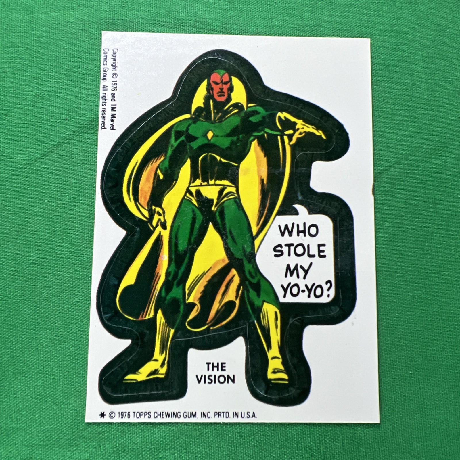 Vintage 1976 Topps Marvel Comic Book Heroes Sticker - THE VISION Vintage 1976 Topps Marvel Comic Book Heroes Sticker - THE VISION